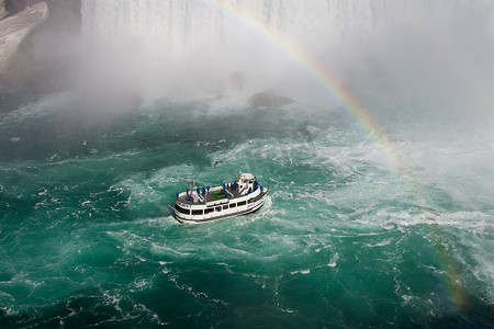 与船、彩虹和尼亚加拉大瀑布的意想不到的背景