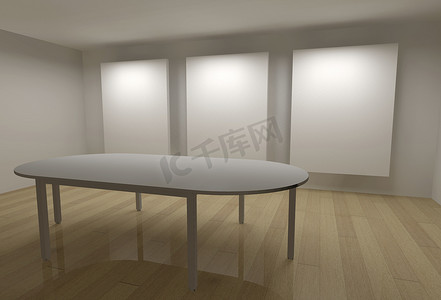 带框架和会议桌的 3d 画廊