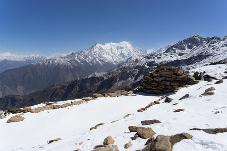 雪山峰顶在尼泊尔喜马拉雅山