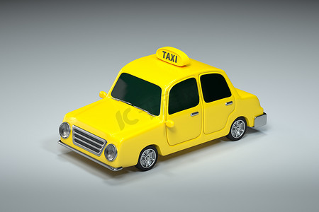 卡通出租车摄影照片_迷你 3D 出租车，黄色迷你车，3d 渲染。