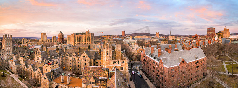 从顶视图看历史建筑和耶鲁大学校园