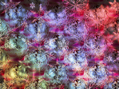 粉色雪花摄影照片_五颜六色的圣诞背景与雪花和达尔上的星星