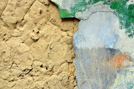 复古墙砖背景摄影照片_开裂的混凝土复古墙背景