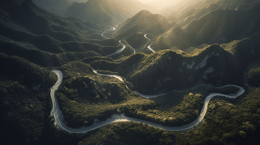 山间动画摄影照片_从空中俯瞰山间蜿蜒的小路