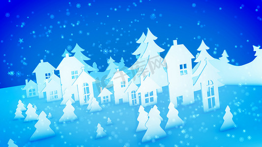 圣诞纸建筑和闪闪发光的雪