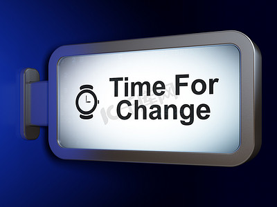 手表海报背景摄影照片_时间概念：广告牌背景上的变化和手表时间