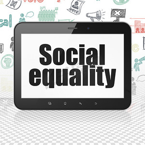 自由平等摄影照片_政治概念： 平板电脑与社会平等展出
