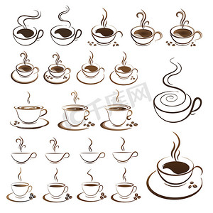 咖啡矢量图摄影照片_剪贴画设置热咖啡杯矢量图