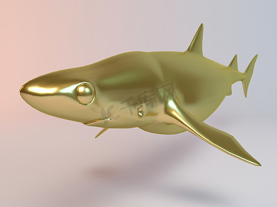 古代奢侈生活摄影照片_金色的 3d 动物鲨鱼