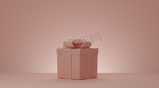 圣诞和新年礼物盒，带丝带的粉色礼盒