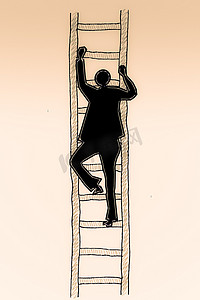 成功阶梯摄影照片_梯子上的人，成功阶梯概念