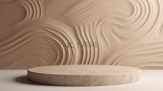 大理石纹理背景图片_纹理米色背景用于产品展示台在沙子中的禅宗大理石圆形图案上的展示3D渲染