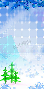 几何方形抽象背景与圣诞树心和雪花。 