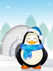 冬天屋摄影照片_冰屋里的企鹅