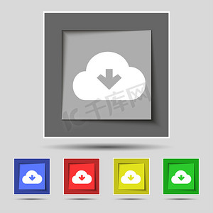 鸡蛋标签素材下载摄影照片_从原始五个彩色按钮上的云图标标志下载。