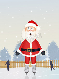 圣诞老人轮廓摄影照片_圣诞老人在冰上滑冰
