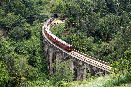 斯里兰卡德摩达拉九拱桥上的火车