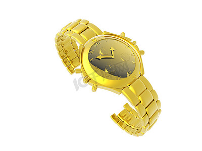钟表金色摄影照片_带表盘的金色女士腕表