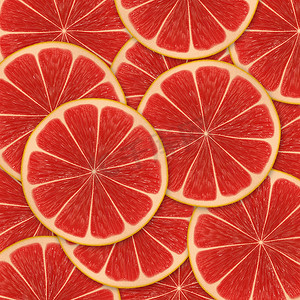红色背景与葡萄柚片柑橘类水果