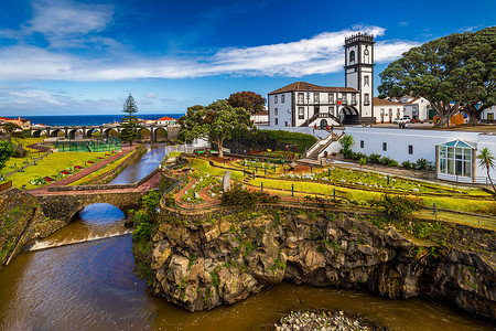 Ribeira Grande，圣米格尔，亚速尔群岛，葡萄牙的全景城市景观。