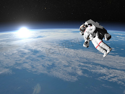 宇航员或宇航员在地球上飞行 — 3D 渲染