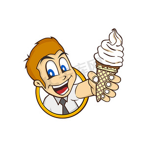 拿着冰淇淋的卡通人
