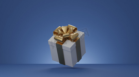金色新年礼物摄影照片_圣诞和新年礼物盒，带金肋的白色礼盒