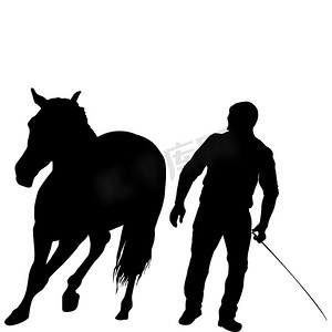 一个人训练一匹马的剪影