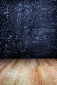 笔刷图案摄影照片_脏的混凝土墙和木地板