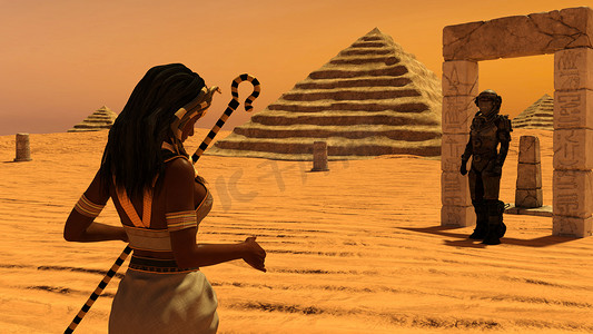 一位古埃及妇女从太空注视着一个男人