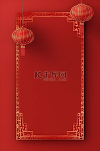 立体边框国风背景图片_中国风古典红色灯笼立体边框