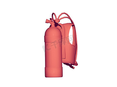潜水气瓶摄影照片_有阀门和皮带的红色潜水瓶