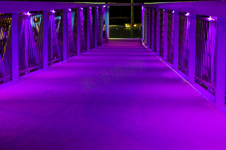 现代城市建筑荷兰斯海弗宁根一座带有紫色霓虹灯的桥城市景观风景