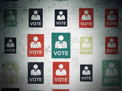 政治概念： 数字纸张背景上的选票图标