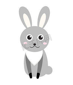 可爱的兔子图标，平面样式。在白色背景上孤立的兔子。
