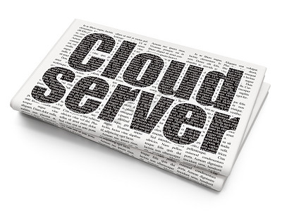 云技术概念： 报纸背景上的云服务器