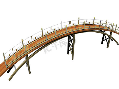 弧形桥摄影照片_跨河木制弧形基座桥