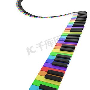键盘黑色摄影照片_彩虹色的钢琴键盘