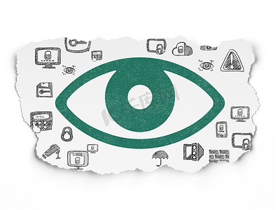 绿色的信息图标摄影照片_保护理念： 撕纸背景上的眼睛