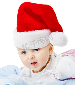 戴着圣诞帽的婴儿