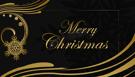 黑色圣诞背景，金色饰品和雪花礼物看起来