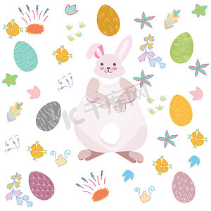 可爱的兔子与复活节彩蛋。