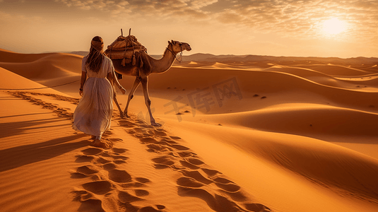 沙漠中行走的骆驼美女3