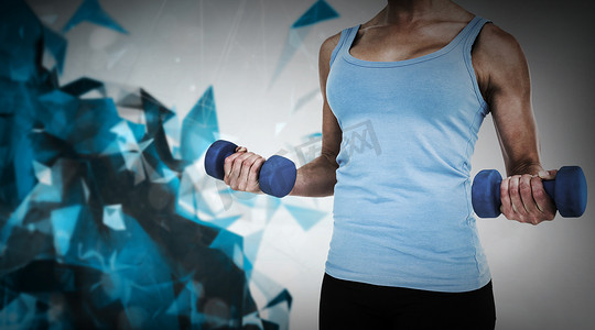 肌肉女用哑铃锻炼的合成图像