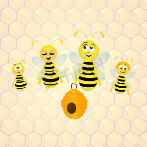 蜂巢条纹摄影照片_蜂巢中的蜜蜂