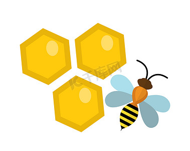 蜂窝和蜜蜂图标，平面样式