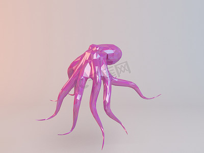 3D粉色低聚（章鱼）