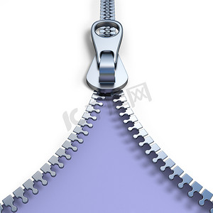 紫色背景前视图 3D 上的金属拉链