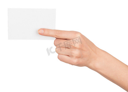 指向空白卡片的人的手
