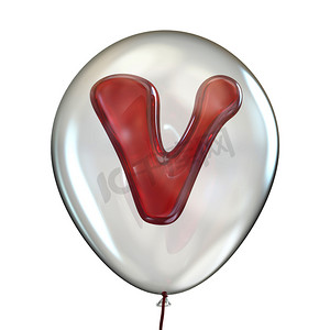 透明气球 3D 中的字母 V